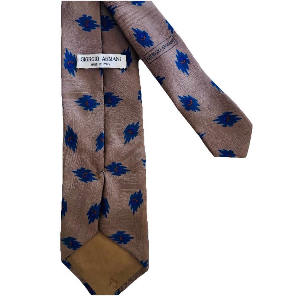 Giorgio Armani Mens 100% SIlk Brown Blue Tie 3.5 x 58 Designer Classic Preppy